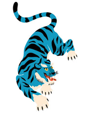 Blauer Tiger Sprung - Karussell Kampf | Bügelbild