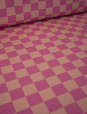 Beerenfarbenes Karomuster &amp; Pfirsichfarbenes Karomuster | French Terry | 170 cm breit
