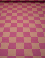 Beerenfarbenes Karomuster &amp; Pfirsichfarbenes Karomuster | French Terry | 170 cm breit