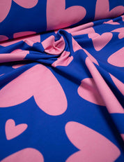 Kräftige Herzen Blau | French Terry | 170 cm breit