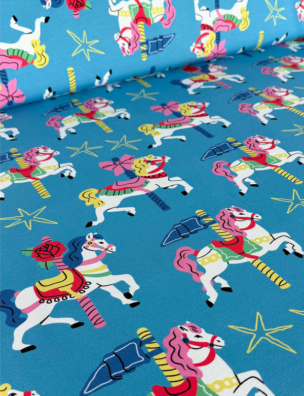 Carousel Horse Voltage Blue | French Terry | 170 cm breit