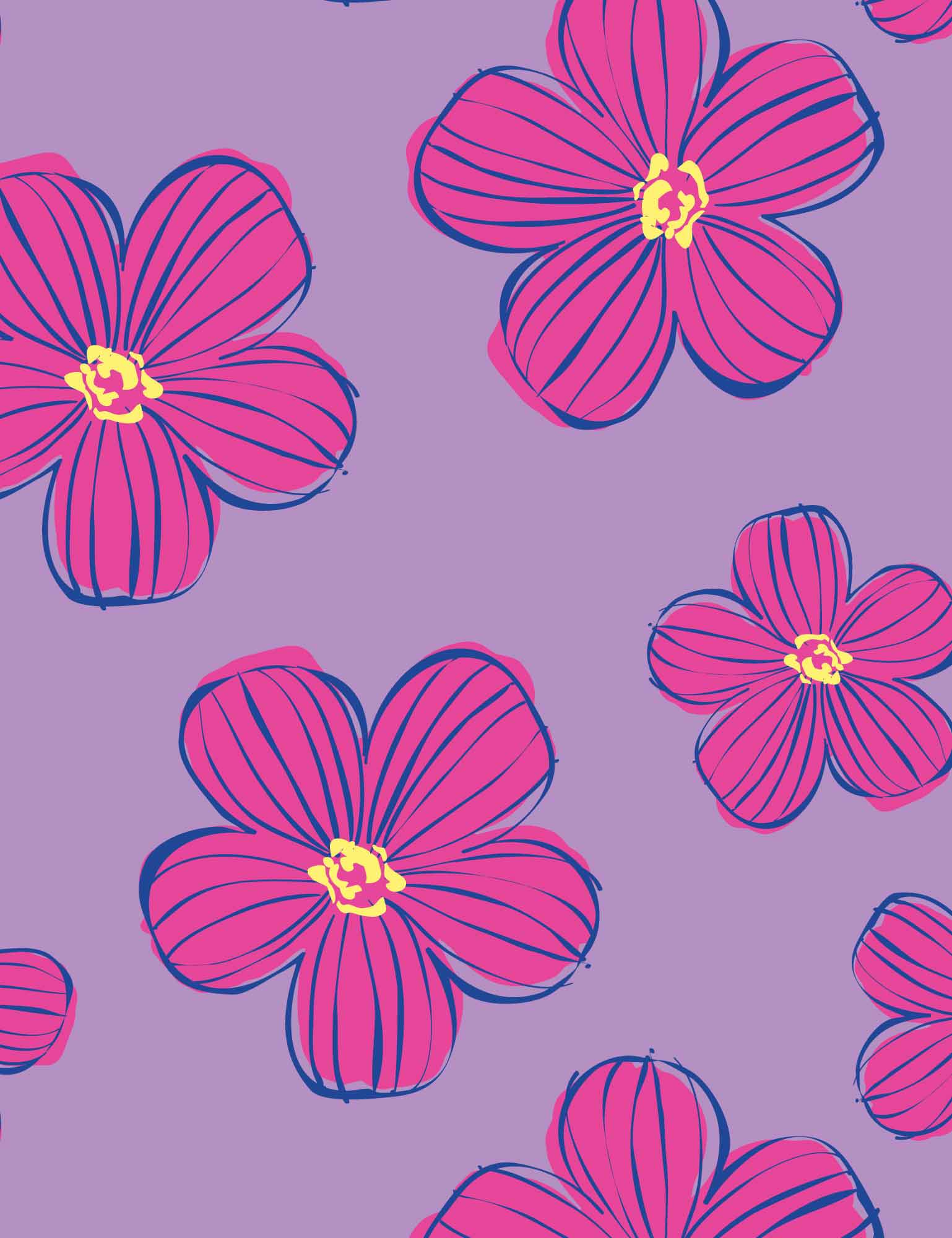 Fliederfarbenes Blumenmuster | French Terry | 170 cm breit