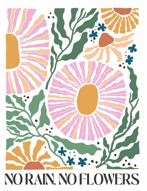 No Rain No Flower - Floral | Bügelbild