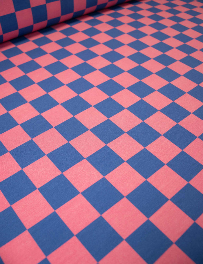 Rhino Blue & Berry Bold Check | French Terry | 170 cm breit