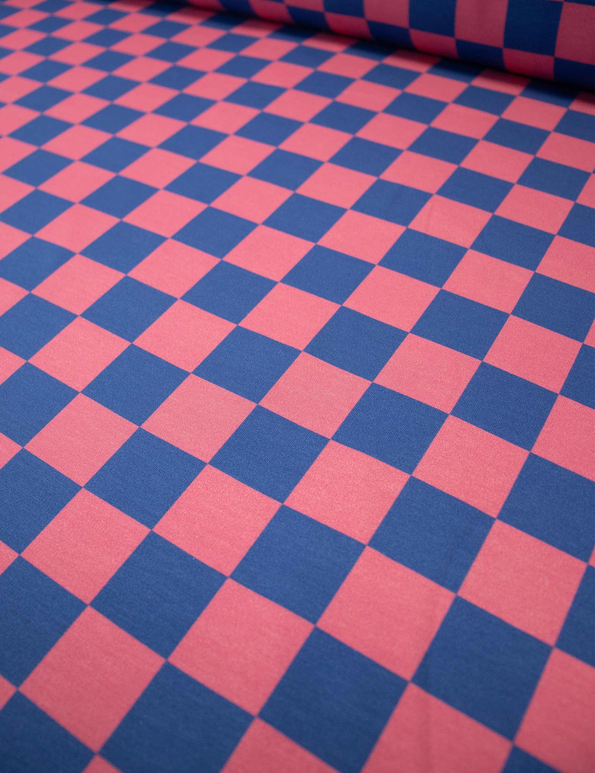Rhino Blue & Berry Bold Check | French Terry | 170 cm breit
