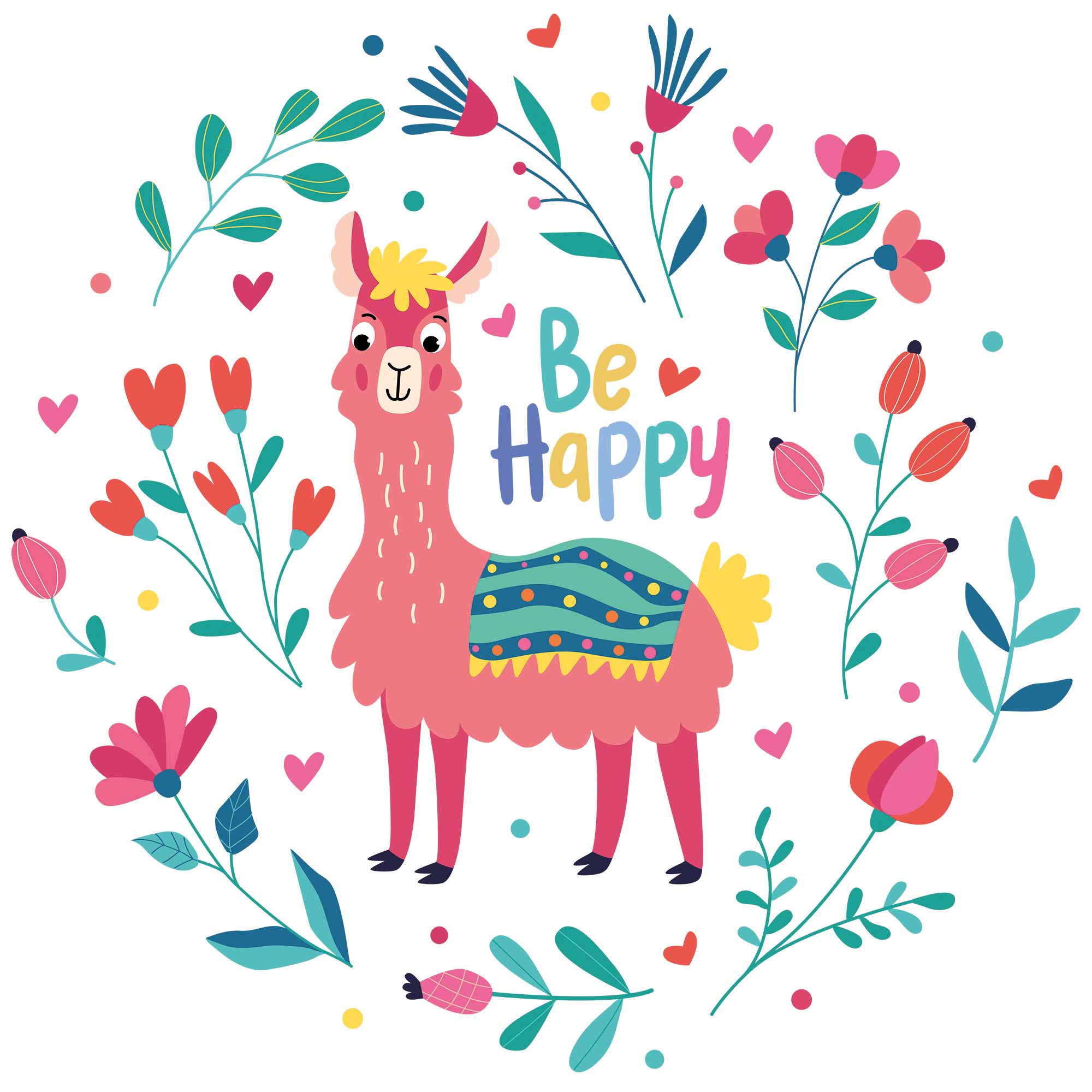 Be Happy 2 - Funny Lama | Bügelbild