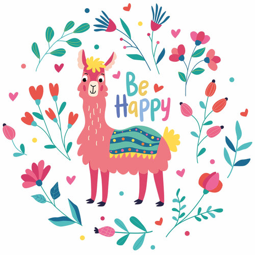 Be Happy 2 - Funny Lama | Bügelbild