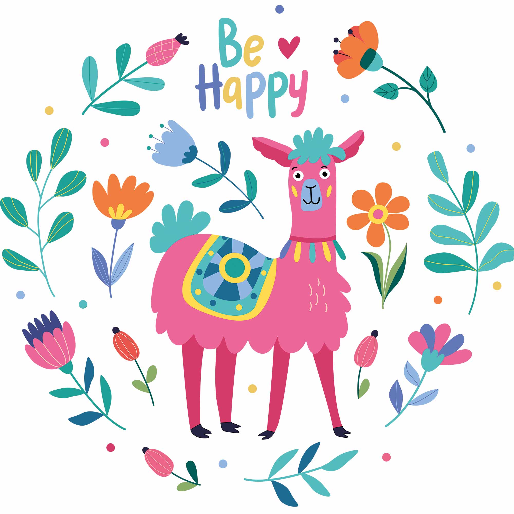 Be Happy - Lustiges Lama | Bügeltransfer