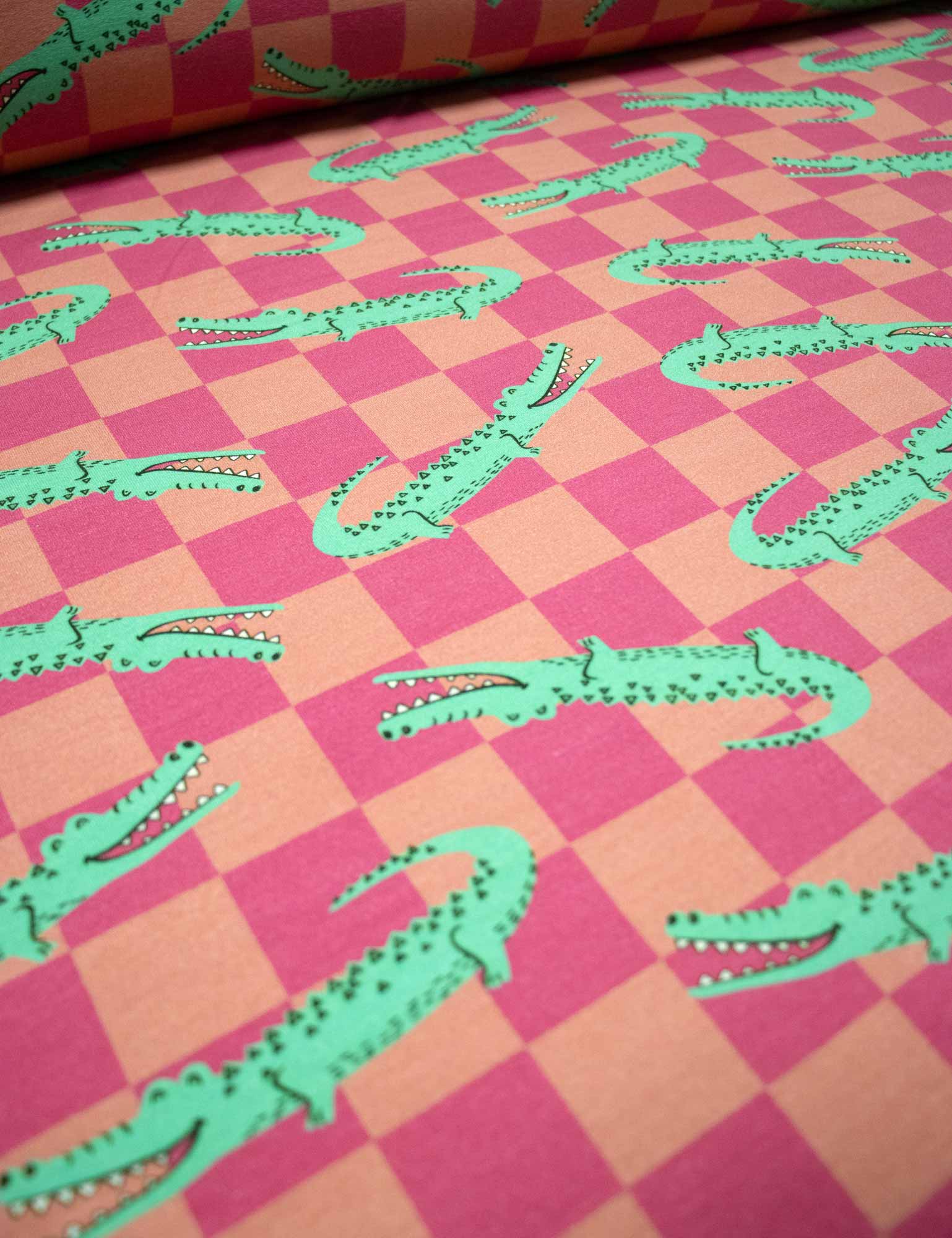 130cm Croco Berry Check French Terry