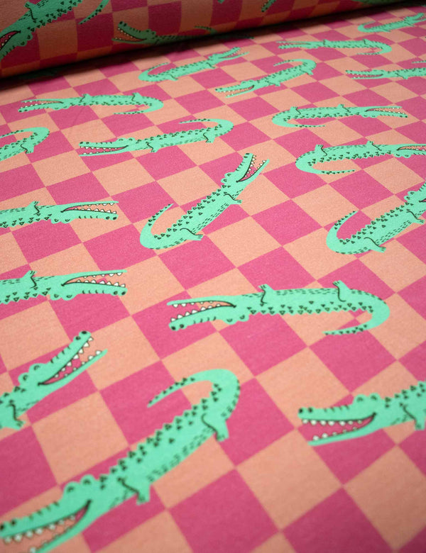 130cm Croco Berry Check French Terry
