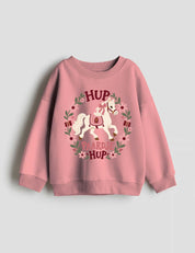 Hup paardje – Bloemen Sinterklaas strijktransfer op een trui van Clay Pink French Terry