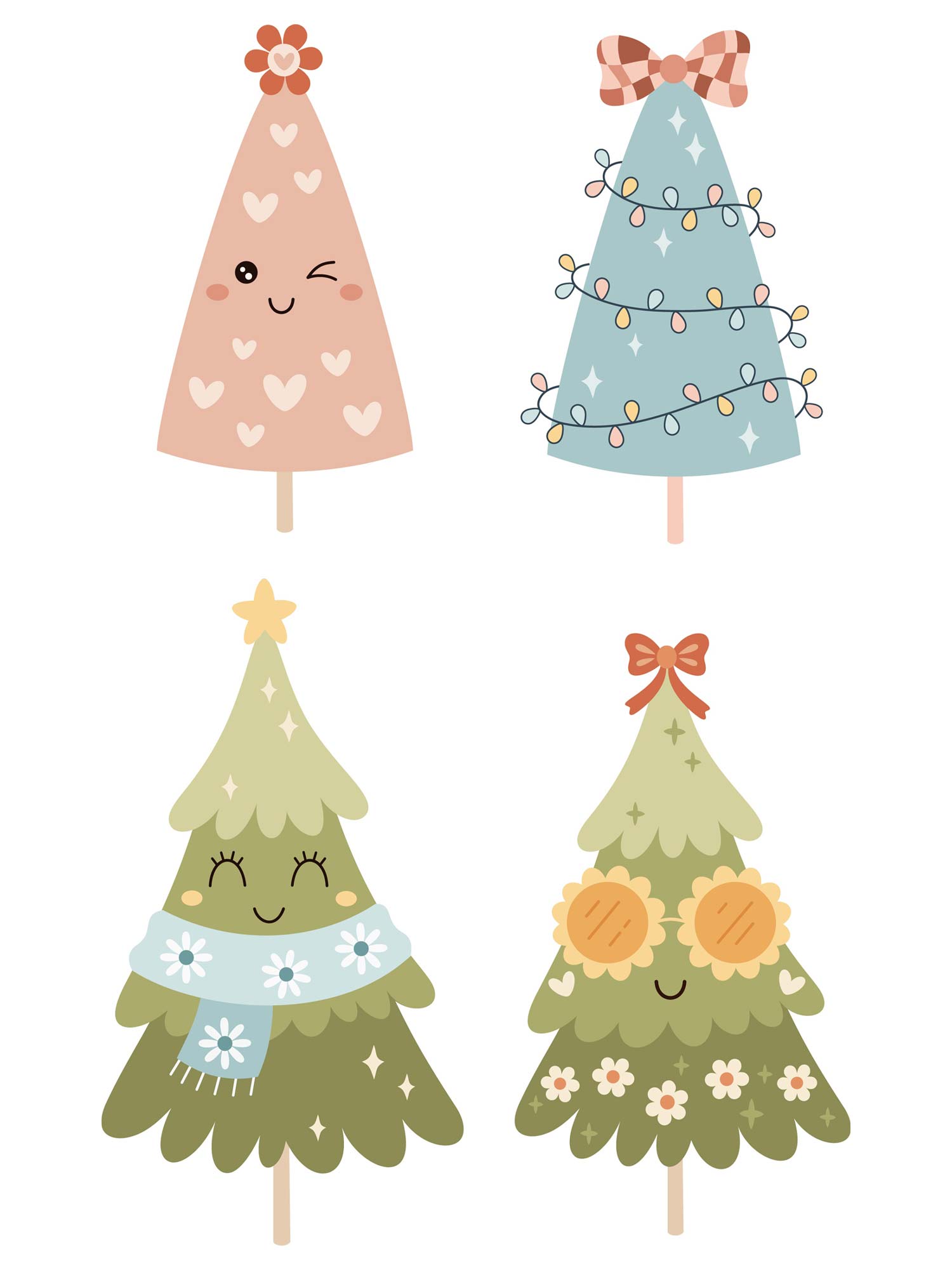 Weihnachtsbäume Girls Grün – All-over-Transferbogen – Übersicht