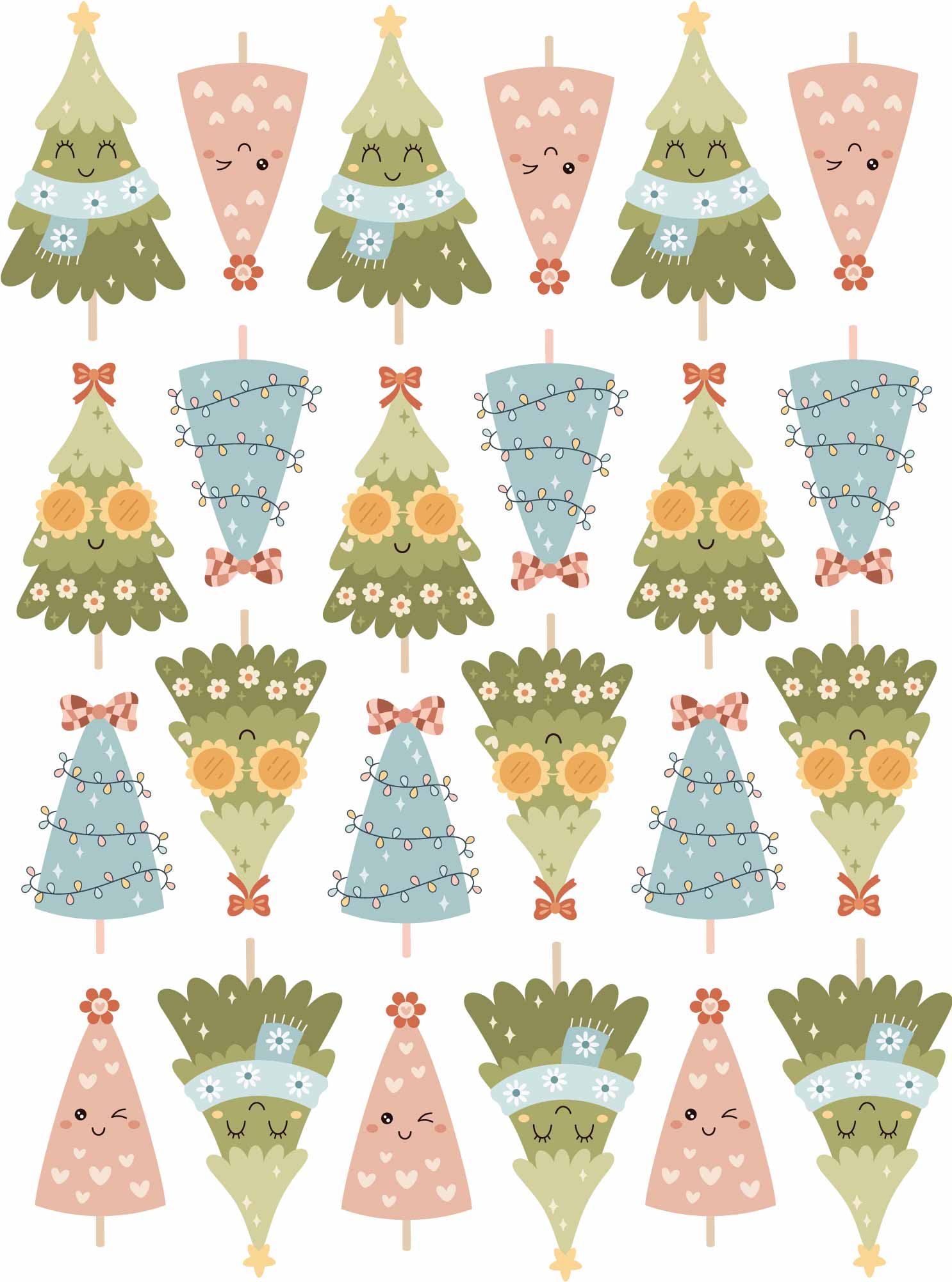 Weihnachtsbäume Girls Grün – All-over-Transferbogen