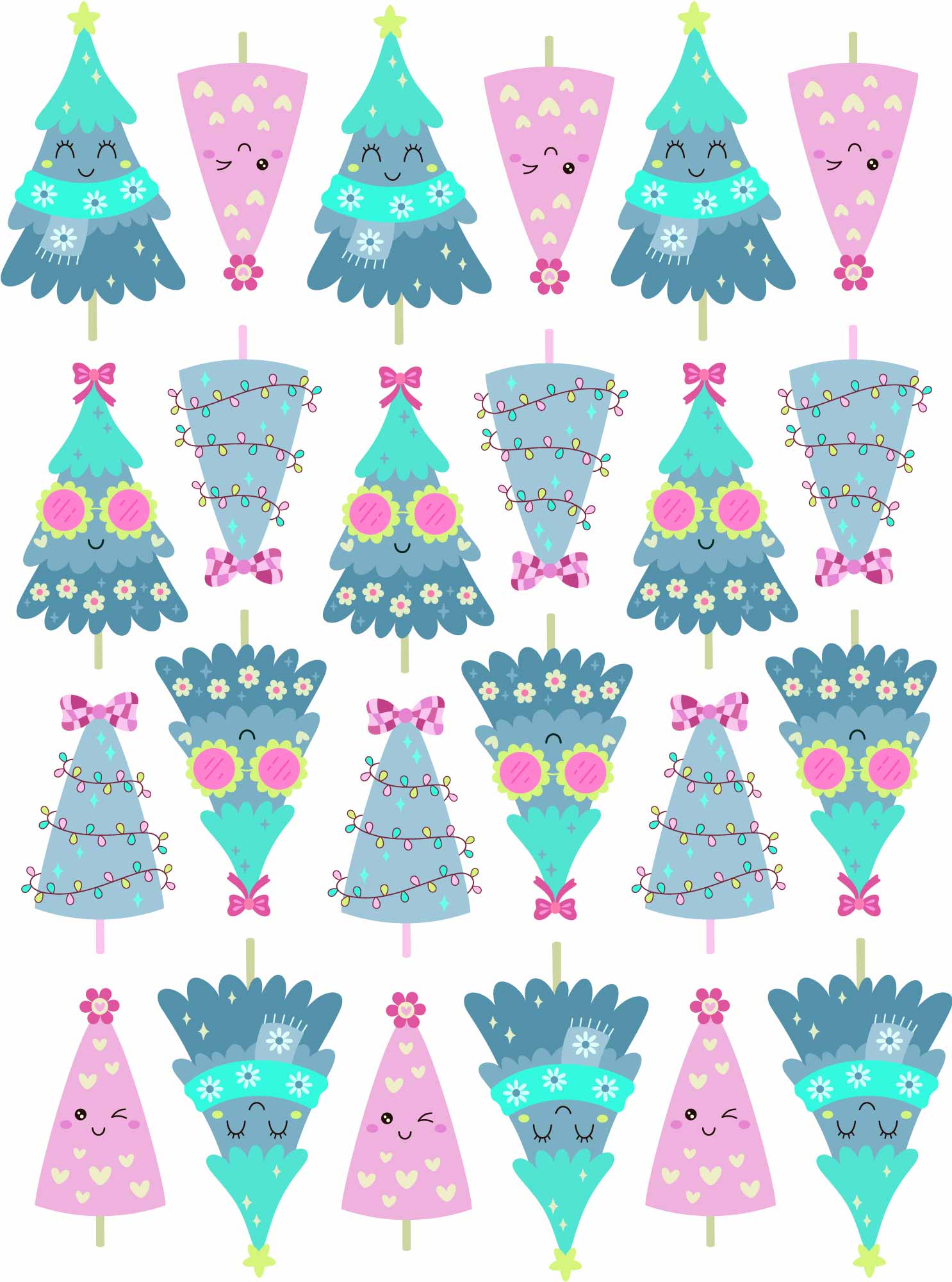 Weihnachtsbäume Girls Rosa – All-over-Transferbogen