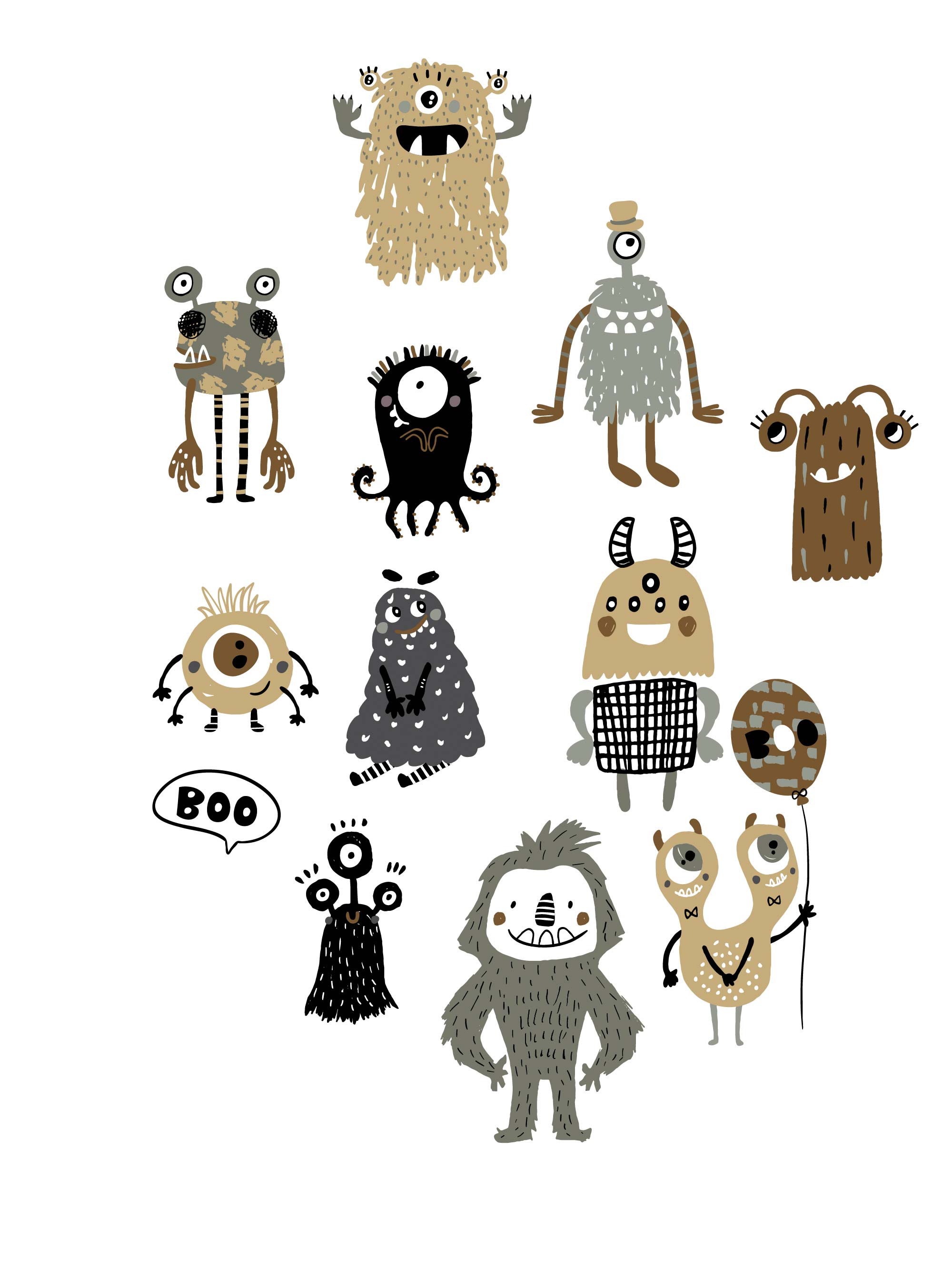 Monsters Beige - Fabric Frenzy
