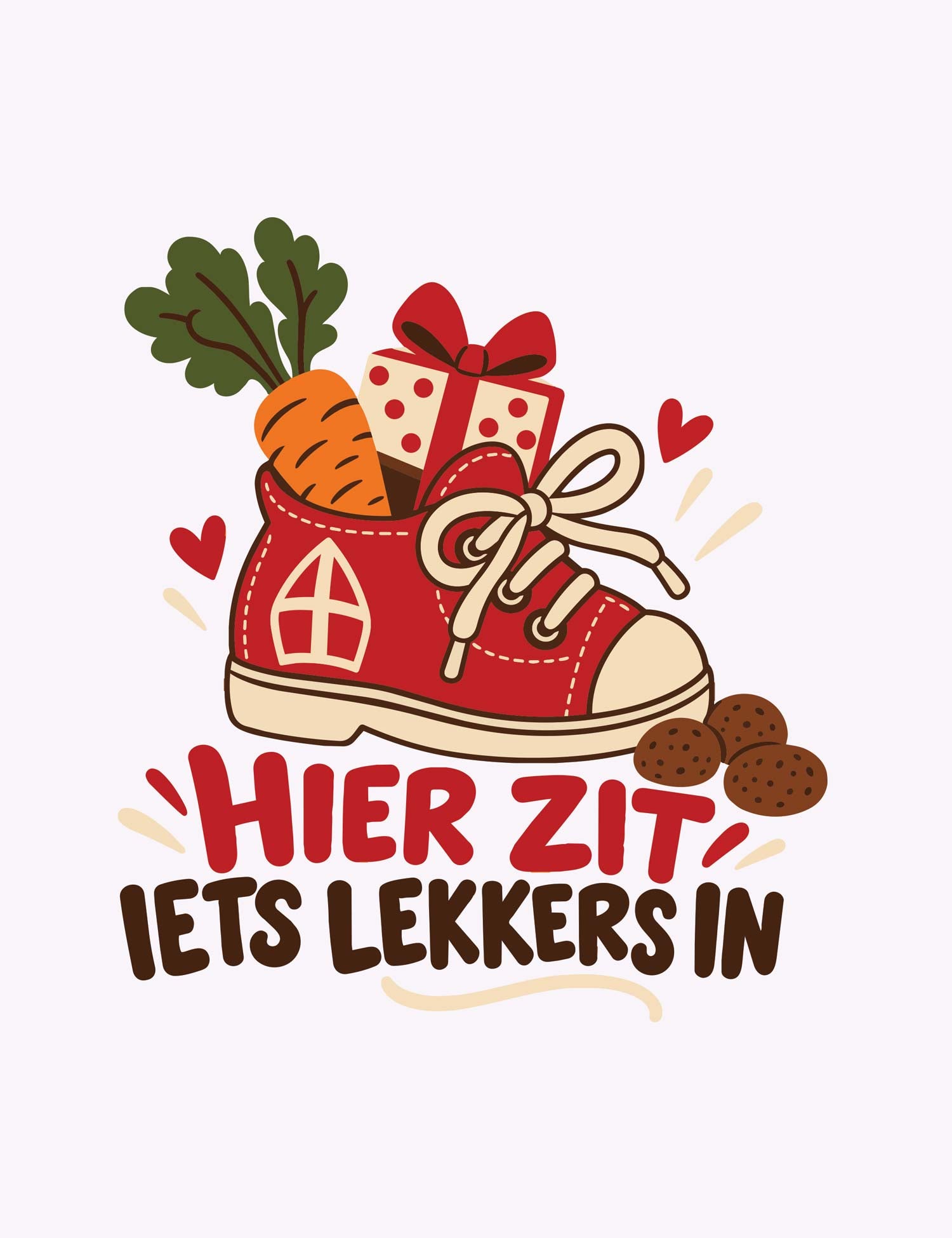 Schoentje vol lekkers Sinterklaas strijktransfer – Een rode sneaker vol cadeautjes en lekkers