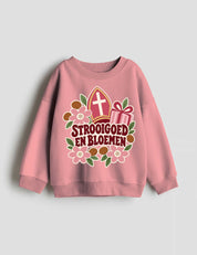 Strooigoed & Bloemen – Retro Sinterklaas strijktransfer op een trui van Clay Pink French Terry