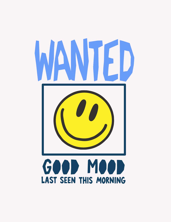 Wanted: Good Mood — Blue – Good Mood Club – strijktransfer